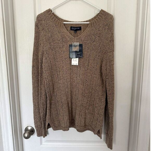 Jones New York Sweaters - NWT Jones New York Signature V-Neck Open Knit Sweater Oatmeal Size L Boho Chic
